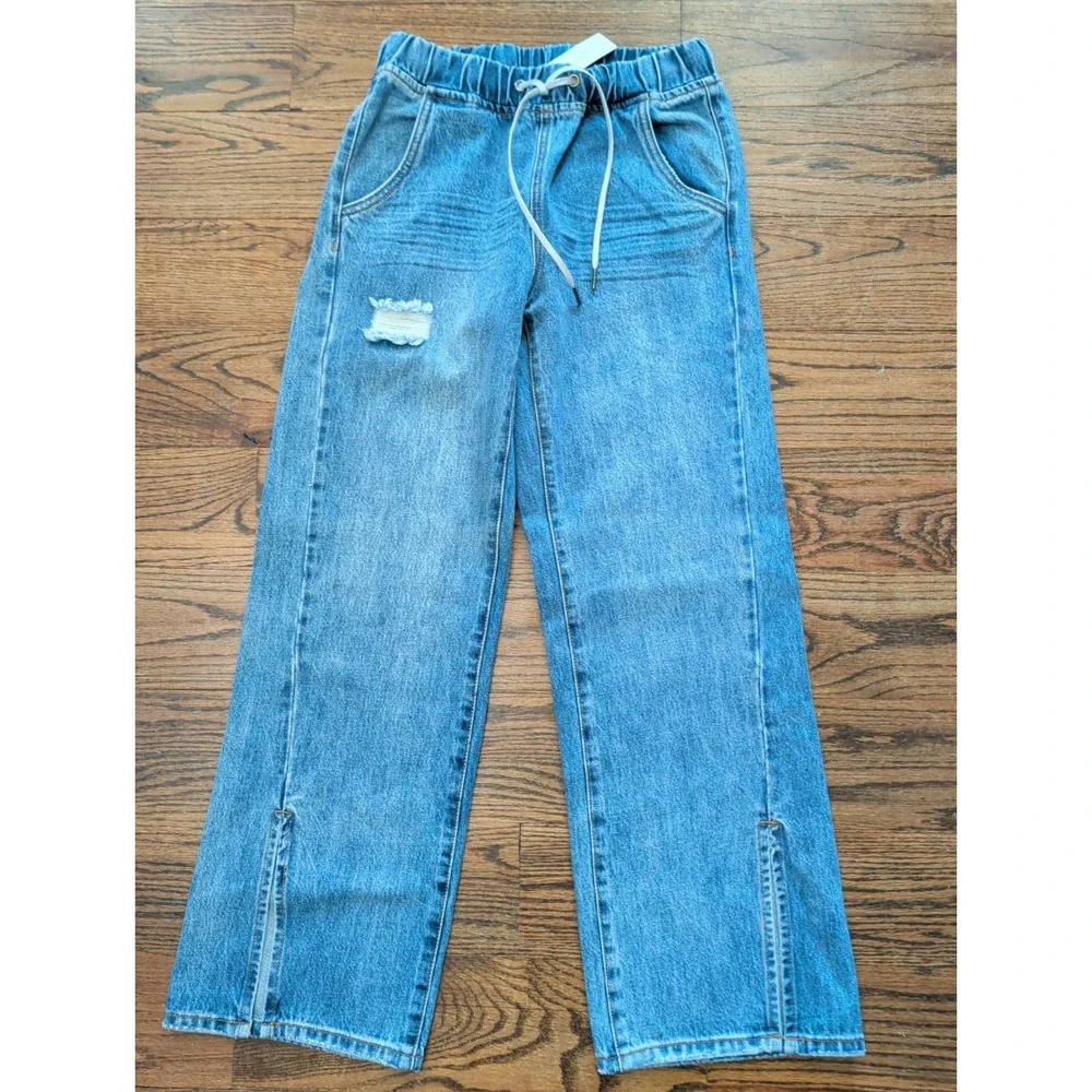 NWT One Teaspoon Roadhouse Drawstring Pull On Wide Leg Jeans Distressed Sz S - Picture 2 of 7